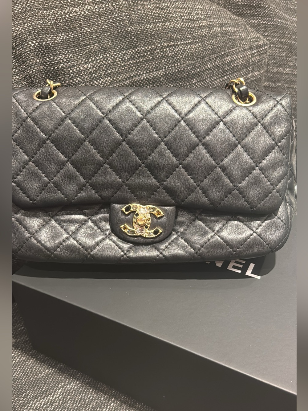 CHANEL Black Quilted Leather Shoulder Bag with Gold Hardware